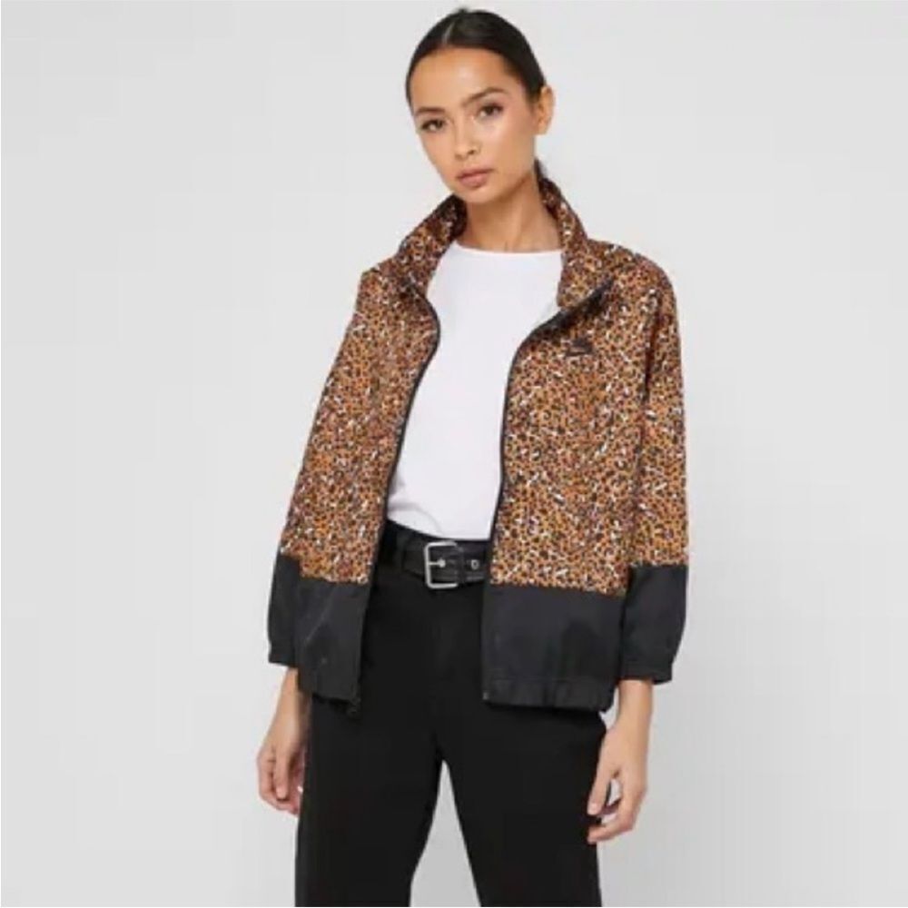 Nike Cheetah Print Leopard Windbreaker Track Jacket 3/4 sleeves, Size Large